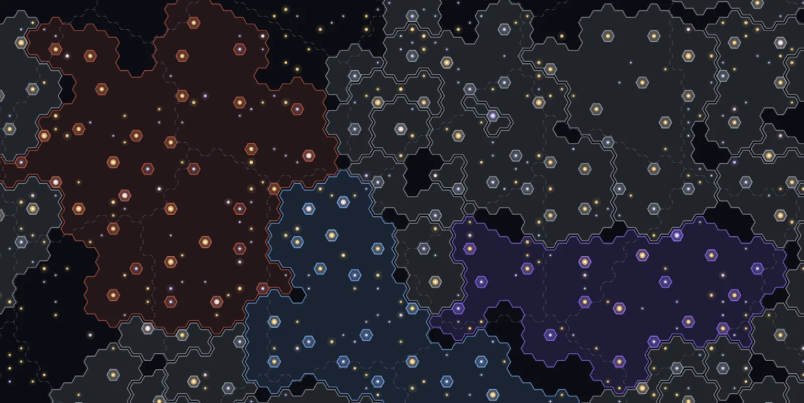 The public Old Light galaxy map, each empire filled in its own banner colour