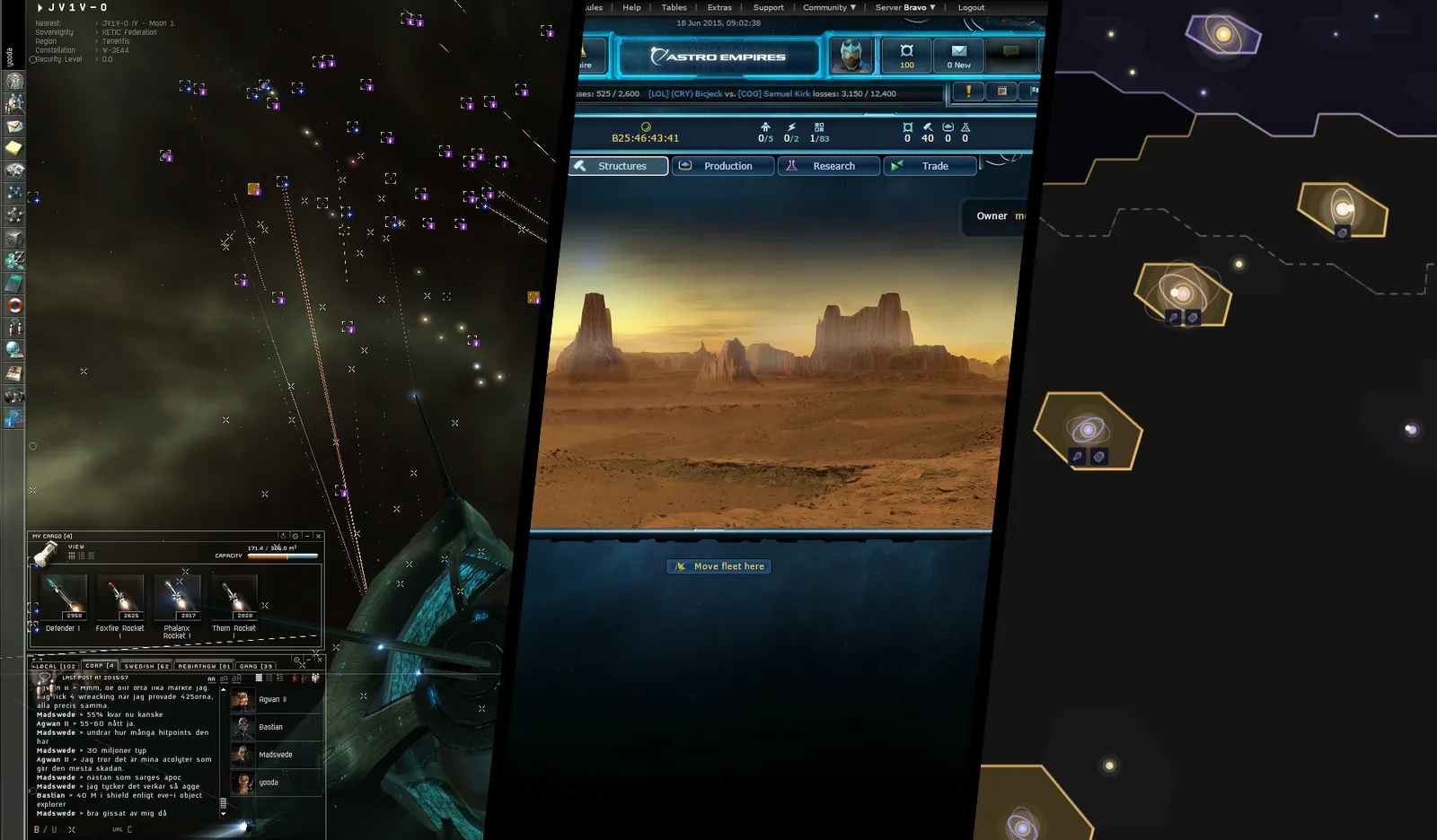EVE Online, Astro Empires and the Old Light galaxy shown side by side