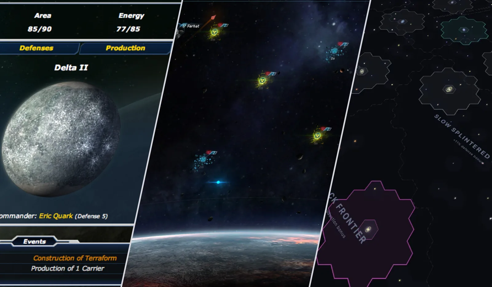 Astro Empires, VEGA Conflict and the Old Light galaxy shown side by side