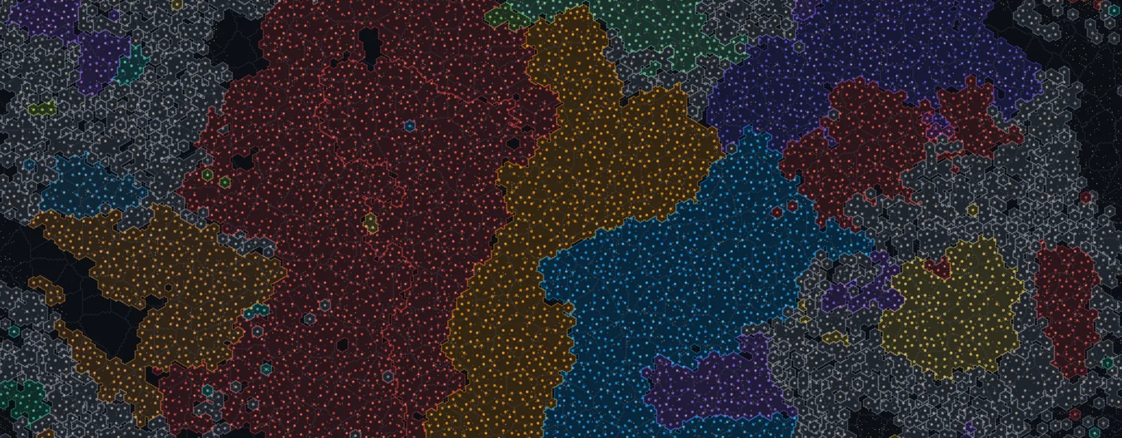 Part of the Old Light galaxy map, with neighbouring empires' territory drawn in their banner colours across the hex grid