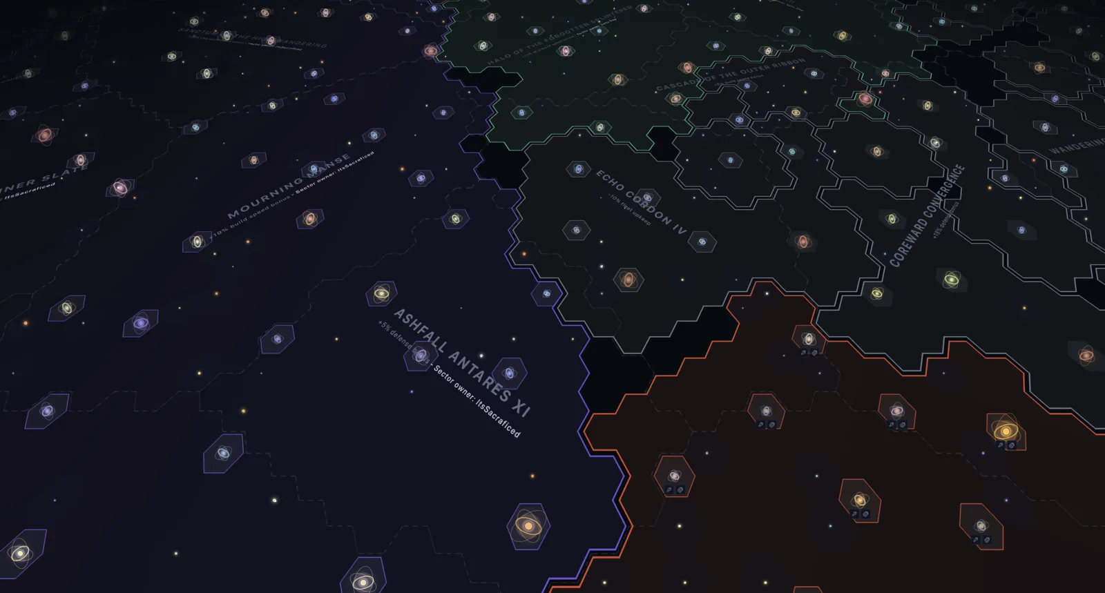 Empire borders and named sectors on the Old Light galaxy map