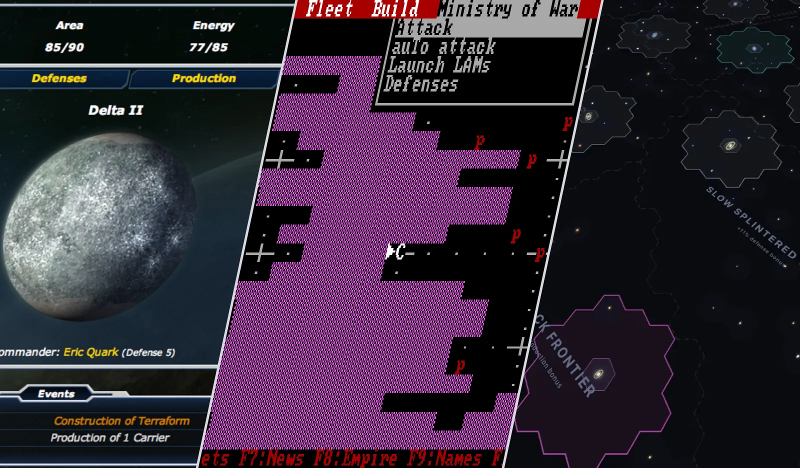 Astro Empires, the Anacreon galaxy map and the Old Light galaxy shown side by side