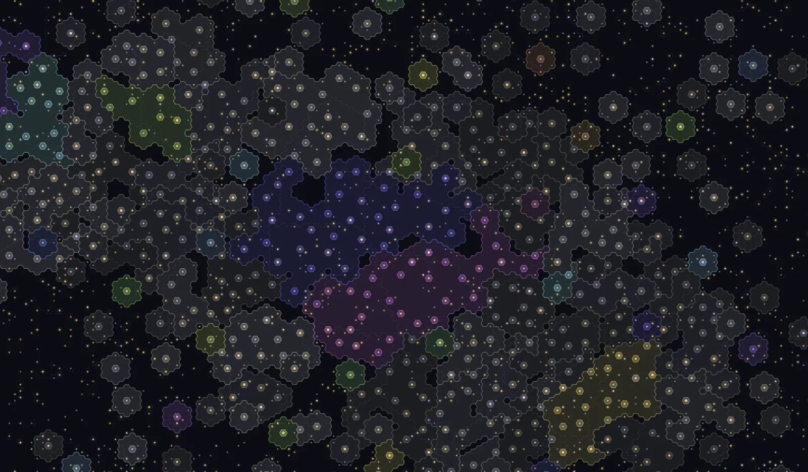A wide view of the Old Light galaxy map with rival empires spread across it