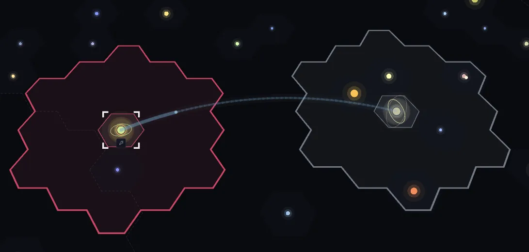 A probe in transit from the player's territory toward a rival system in Old Light
