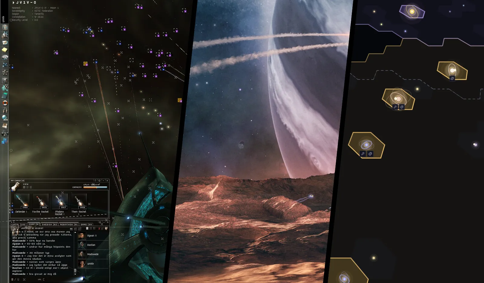 EVE Online, Elite Dangerous and the Old Light galaxy shown side by side