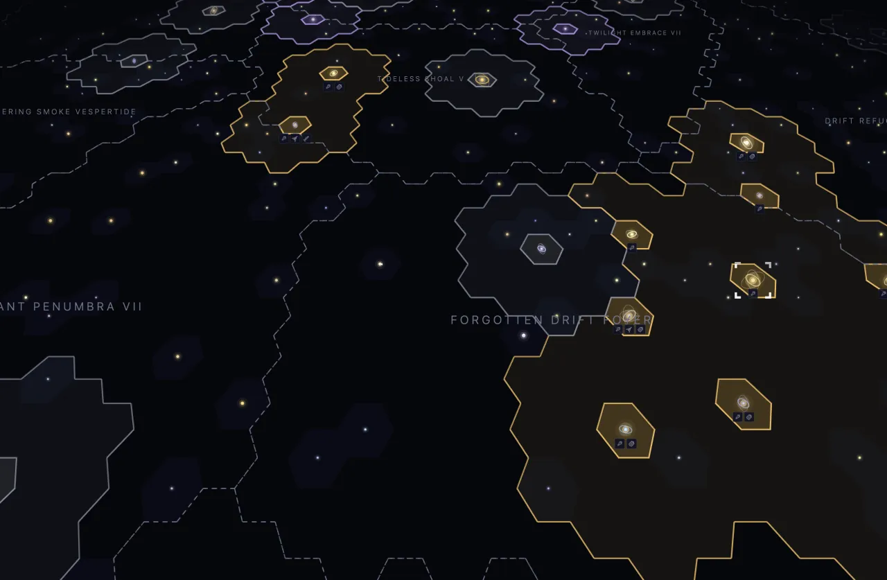 In-game map with shifted empire borders and new transits while the player was offline